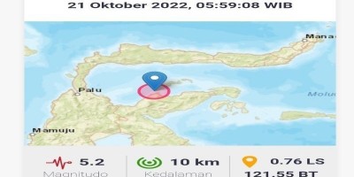 Jumat Pagi Gempa Magnitudo 5,2 Guncang Touna