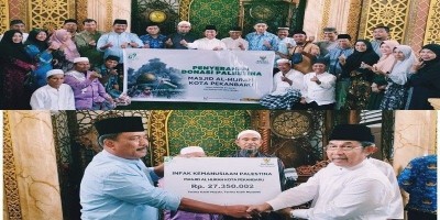 Bantu Warga Palestina, Jamaah Masjid Al Hijrah Serahkan Dana ke Baznas Pekanbaru